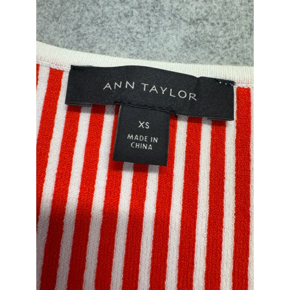 Ann Taylor XS Red White Striped Sleeveless Knit Tie Waist Sweater Tank Top Work - Picture 6 of 9